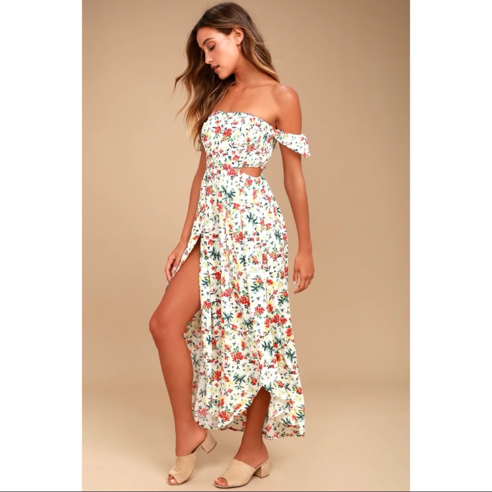Lulu's Multicolor Floral Off-Shoulder Maxi Dress